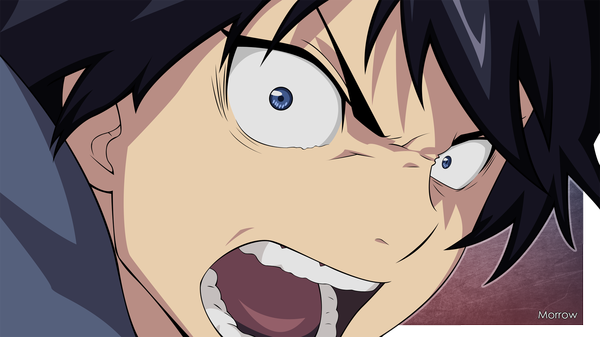 Anime picture 2000x1125 with ao no exorcist a-1 pictures okumura rin morrow single highres short hair open mouth blue eyes black hair wide image border close-up vector angry screaming boy