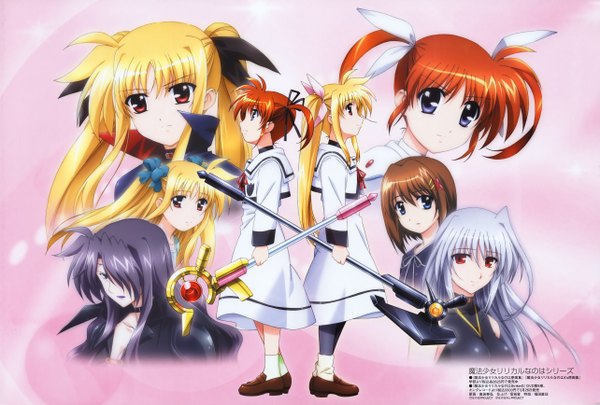 Anime picture 5133x3471 with mahou shoujo lyrical nanoha fate testarossa takamachi nanoha yagami hayate highres girl