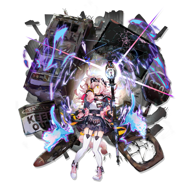 Anime picture 2048x2048 with arknights goldenglow (arknights) namie-kun single long hair looking at viewer highres animal ears yellow eyes pink hair full body tail animal tail cat ears official art cat girl cat tail transparent background hand on head messy hair