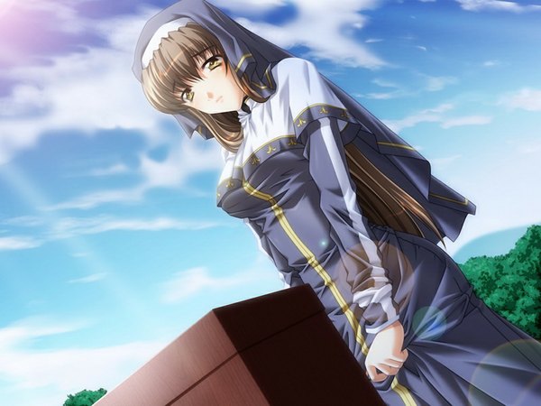 Anime picture 1024x768 with haikyou gakuen sister reika teeta j long hair brown hair yellow eyes game cg girl