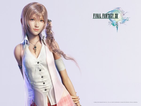 Anime picture 1600x1200 with final fantasy xiii serah farron blue eyes pink hair light smile realistic girl dress white dress