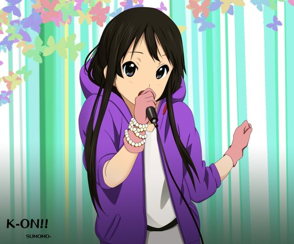 Anime picture 1285x1068 with k-on! kyoto animation akiyama mio black hair black eyes singing girl gloves jewelry microphone