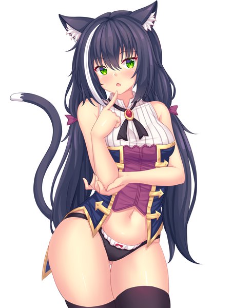 Anime picture 3600x4800 with princess connect! re:dive princess connect! karyl (princess connect!) nottytiffy single long hair tall image looking at viewer blush fringe highres breasts open mouth light erotic black hair simple background hair between eyes large breasts standing white background