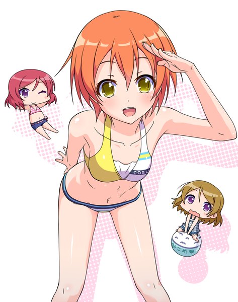 Anime picture 1000x1269 with love live! school idol project sunrise (studio) love live! nishikino maki hoshizora rin koizumi hanayo k10k tall image looking at viewer blush short hair open mouth light erotic smile brown hair purple eyes multiple girls yellow eyes red hair orange hair