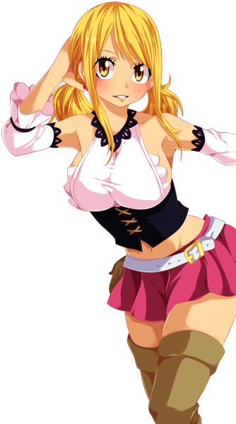 Anime picture 2340x4200 with fairy tail lucy heartfilia tongasart single long hair tall image blush highres blonde hair smile twintails yellow eyes pleated skirt armpit (armpits) coloring transparent background girl skirt detached sleeves earrings