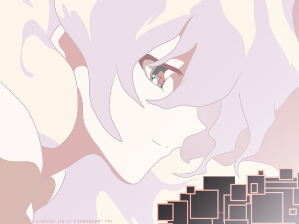 Anime picture 1600x1200 with tengen toppa gurren lagann gainax nia teppelin single smile red eyes signed looking away white hair profile symbol-shaped pupils close-up vector girl
