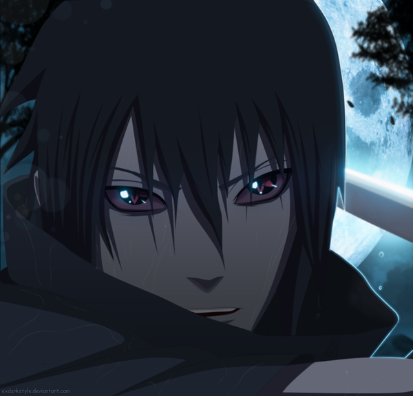 Anime picture 1024x982 with naruto studio pierrot naruto (series) uchiha sasuke exdarkstyle single short hair open mouth black hair red eyes sky wet coloring portrait face sharingan boy weapon plant (plants) sword