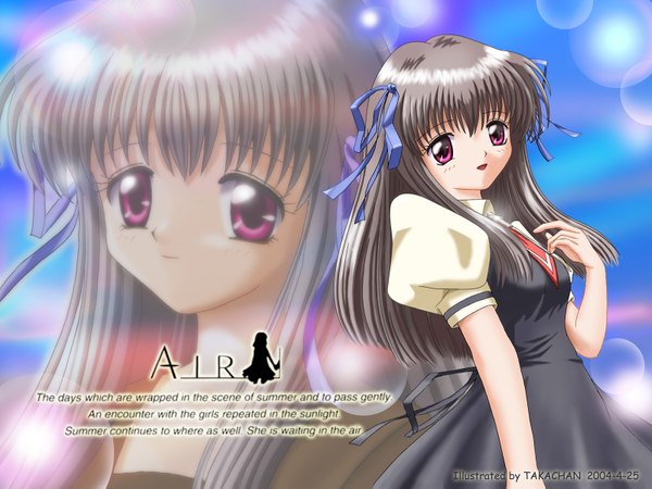 Anime picture 1600x1200 with air key (studio) tohno minagi highres ribbon (ribbons) takachan