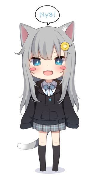 Anime picture 1000x1824 with original virtual youtuber indie virtual youtuber nacho (amashiro natsuki) nachi single long hair tall image looking at viewer blush fringe open mouth simple background smile hair between eyes standing white background animal ears payot full body