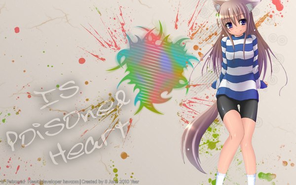 Anime picture 1920x1200 with havcom long hair highres smile wide image animal ears tail cat girl striped girl
