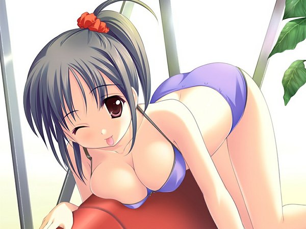 Anime picture 1024x768 with backstage (game) light erotic black hair brown eyes game cg girl