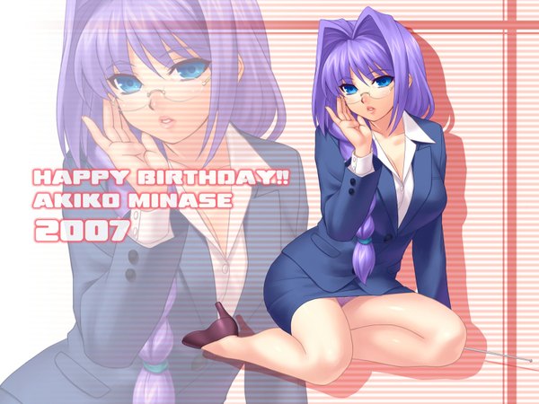 Anime picture 1600x1200 with kanon key (studio) minase akiko zen (kamuro) highres light erotic wallpaper teacher girl glasses business suit