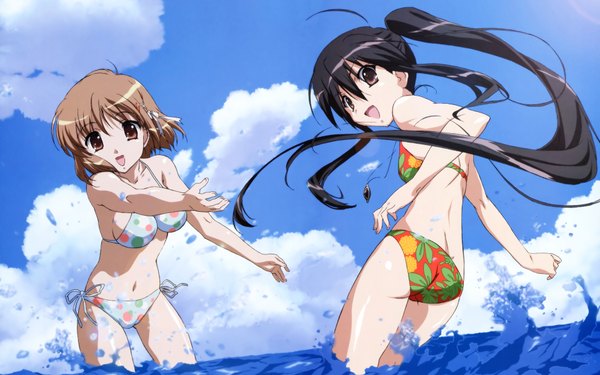 Anime picture 1920x1200 with shakugan no shana j.c. staff shana yoshida kazumi highres light erotic wide image multiple girls sky polka dot girl 2 girls swimsuit bikini floral print bikini