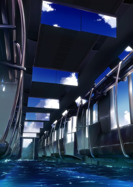 Anime picture 1274x1800 with original akizuki rito tall image sky cloud (clouds) reflection no people train