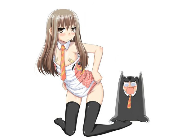 Anime picture 1024x768 with harry potter tagme (character) long hair blush open mouth blonde hair simple background white background brown eyes censored tears kneeling flat chest girl thighhighs black thighhighs glasses necktie