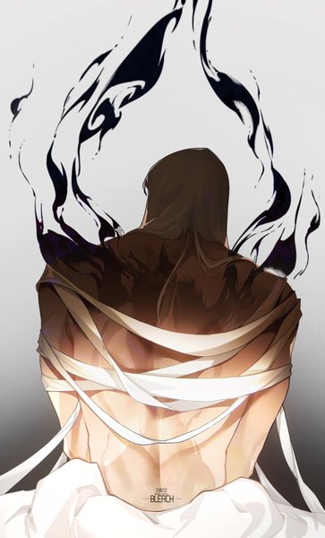 Anime picture 2932x4843 with bleach studio pierrot ukitake juushirou zm-panda- single long hair tall image highres simple background signed silver hair from behind inscription copyright name gradient background back hieroglyph light scar bare back