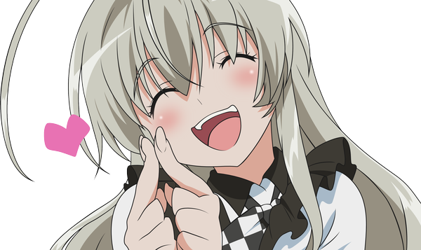 Anime picture 3360x2000 with haiyore! nyaruko-san nyaruko long hair blush highres open mouth wide image silver hair ahoge eyes closed transparent background vector girl heart