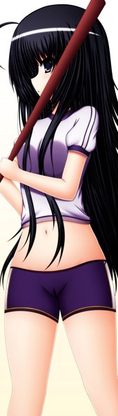 Anime picture 1000x3500 with original toyokawa itsuki (p mayuhime) single long hair tall image blush light erotic black hair black eyes cameltoe girl navel uniform gym uniform