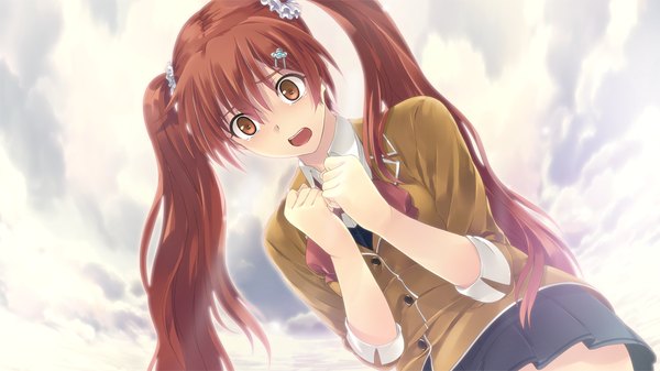 Anime picture 1024x576 with tokyo babel long hair open mouth red eyes wide image twintails game cg red hair girl uniform school uniform