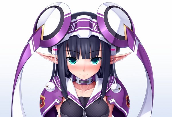 Anime picture 1200x816 with phantasy star online rupika (pso2) eto single long hair looking at viewer blush blue eyes black hair simple background white background pointy ears girl