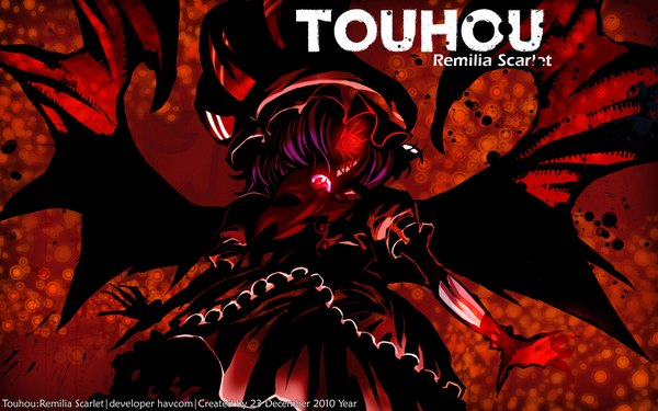 Anime picture 1920x1200 with touhou remilia scarlet havcom highres wide image demon girl red background demon wings girl blood