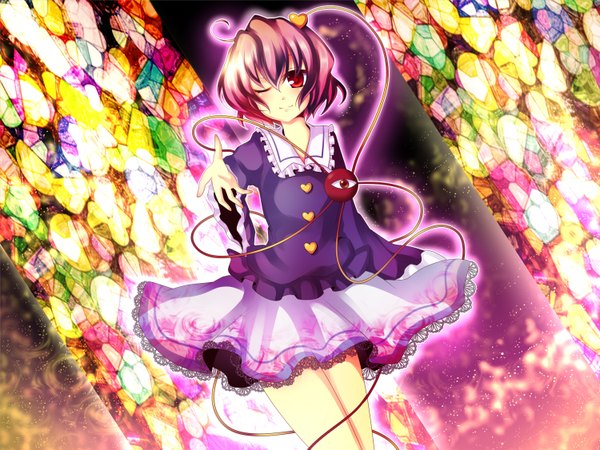 Anime picture 1500x1125 with touhou komeiji satori minagi (artist) short hair pink hair girl heart stained glass