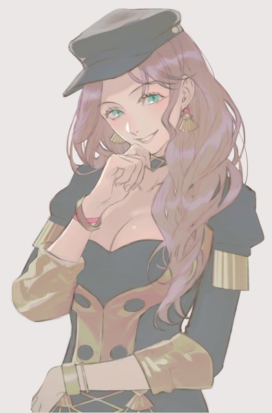 Anime picture 2060x3129 with fire emblem fire emblem: three houses nintendo dorothea arnault kkia single long hair tall image looking at viewer highres breasts simple background smile brown hair green eyes upper body parted lips head tilt girl uniform