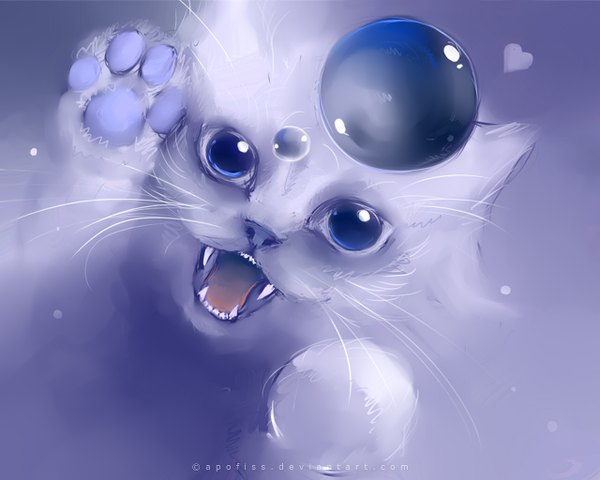 Anime picture 1280x1024 with original apofiss open mouth blue eyes wallpaper animal cat bubble (bubbles)