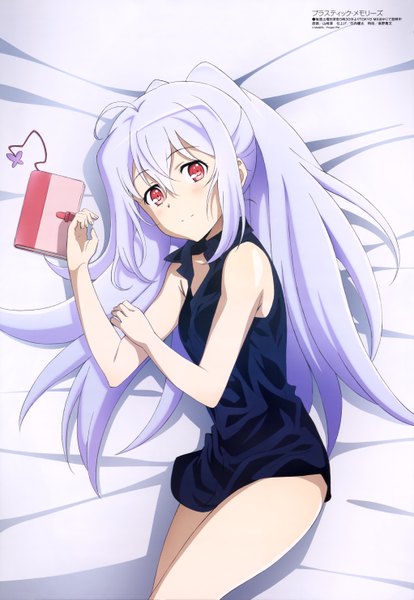 Anime picture 4081x5916 with plastic memories megami magazine isla (plastic memories) yamazaki jun single long hair tall image looking at viewer blush fringe highres red eyes absurdres white hair lying official art girl