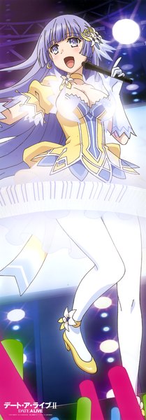 Anime picture 1406x4031 with date a live izayoi miku single long hair tall image open mouth blue eyes blue hair looking away scan official art girl dress gloves hair ornament white gloves microphone