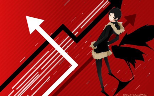 Anime picture 2560x1600 with durarara!! brains base (studio) orihara izaya highres black hair red eyes wide image red background boy wings