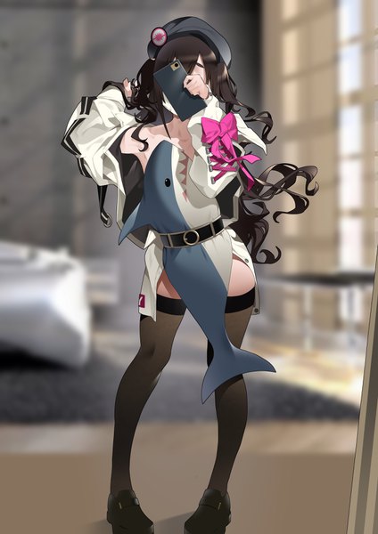 Anime-Bild 2480x3508 mit idolmaster idolmaster cinderella girls idolmaster cinderella girls starlight stage sunazuka akira bsue single long hair tall image fringe highres light erotic brown hair standing holding indoors off shoulder open clothes two side up depth of field covering