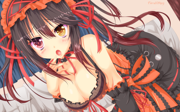 Anime picture 2560x1600 with date a live tokisaki kurumi facu10mag single long hair blush highres breasts open mouth light erotic black hair large breasts yellow eyes red hair pink eyes multicolored hair two-tone hair heterochromia coloring gradient hair