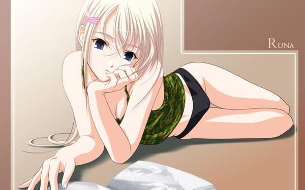 Anime picture 1440x900 with long hair looking at viewer blue eyes light erotic blonde hair wide image girl underwear panties