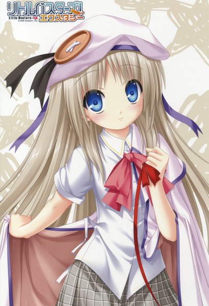 Anime picture 1168x1712 with little busters! key (studio) noumi kudryavka na-ga single long hair tall image blue eyes blonde hair girl uniform ribbon (ribbons) school uniform cap