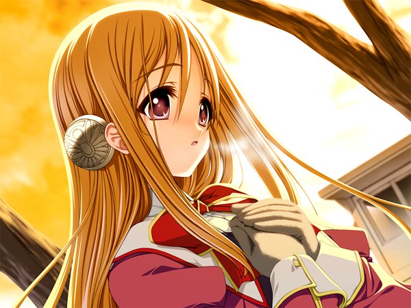 Anime picture 1200x900 with hidamari (game) long hair blonde hair brown eyes game cg girl