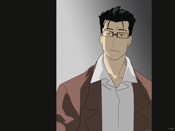 Anime picture 1600x1201 with fullmetal alchemist studio bones maes hughes black hair boy glasses