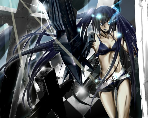 Anime picture 1280x1024 with black rock shooter black rock shooter (character) light erotic gun tagme