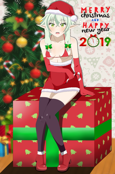 Anime picture 2635x3995 with goblin slayer! high elf archer (goblin slayer!) krisx single long hair tall image looking at viewer blush fringe highres breasts open mouth light erotic hair between eyes sitting bare shoulders holding green eyes payot full body