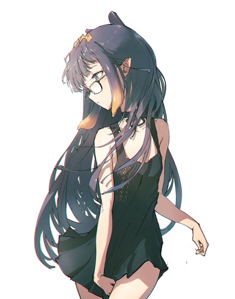 Anime picture 1500x1907 with virtual youtuber hololive hololive english ninomae ina'nis dino (dinoartforame) single long hair tall image black hair simple background white background animal ears profile pointy ears black eyes sleeveless turning head extra ears tentacle hair girl