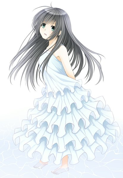 Anime picture 690x1000 with original creek (moon-sky) single long hair tall image looking at viewer blue eyes black hair simple background white background girl dress sundress