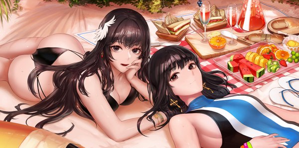 Anime picture 8050x4010 with dungeon and fighter female priest (dungeon and fighter) female crusader (dungeon and fighter) shaman (dungeon and fighter) monaim long hair looking at viewer fringe highres breasts open mouth light erotic black hair brown hair wide image large breasts multiple girls brown eyes absurdres outdoors