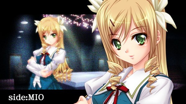 Anime picture 1024x576 with eve to iu na no omocha okushima mio long hair blonde hair wide image green eyes game cg girl