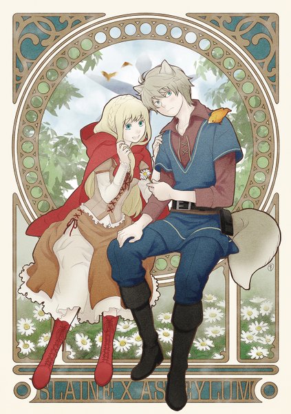 Anime picture 1000x1418 with aldnoah.zero a-1 pictures slaine troyard asseylum vers allusia nana (t-a-f) long hair tall image looking at viewer blush fringe short hair open mouth blue eyes blonde hair smile hair between eyes sitting holding animal ears payot