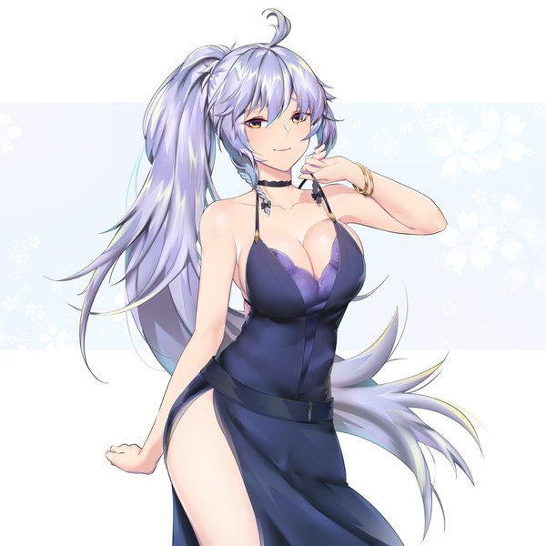 Anime picture 2000x2000 with granblue fantasy silva (granblue fantasy) kaiend single long hair looking at viewer blush fringe highres breasts light erotic simple background hair between eyes large breasts standing white background holding yellow eyes payot cleavage