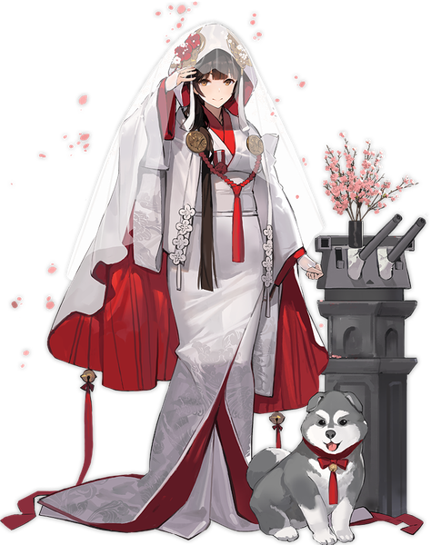 Anime picture 812x1026 with azur lane takao (azur lane) takao (sakura hanami) (azur lane) kishiyo single long hair tall image looking at viewer black hair standing brown eyes full body traditional clothes japanese clothes arm up official art transparent background girl animal petals