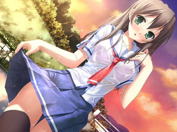 Anime picture 1600x1200 with natsu no ame canvas 3 valentine pink itou hinako kantoku light erotic green eyes game cg girl serafuku