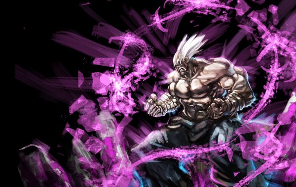 Anime picture 1300x824 with tekken namco (studio) heihachi mishima zm shuusaku (artist) single white hair topless muscle aura boy fist