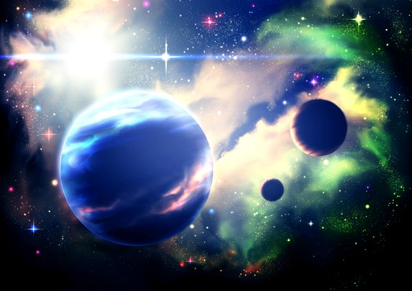 Anime picture 1500x1060 with original y-k fantasy glow space star (stars) planet