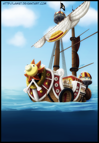 Anime picture 832x1200 with one piece toei animation thousand sunny law67 tall image signed sky cloud (clouds) no people sea watercraft ship blackjack
